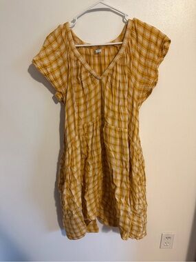Old Navy Yellow Plaid Babydoll Mini Dress